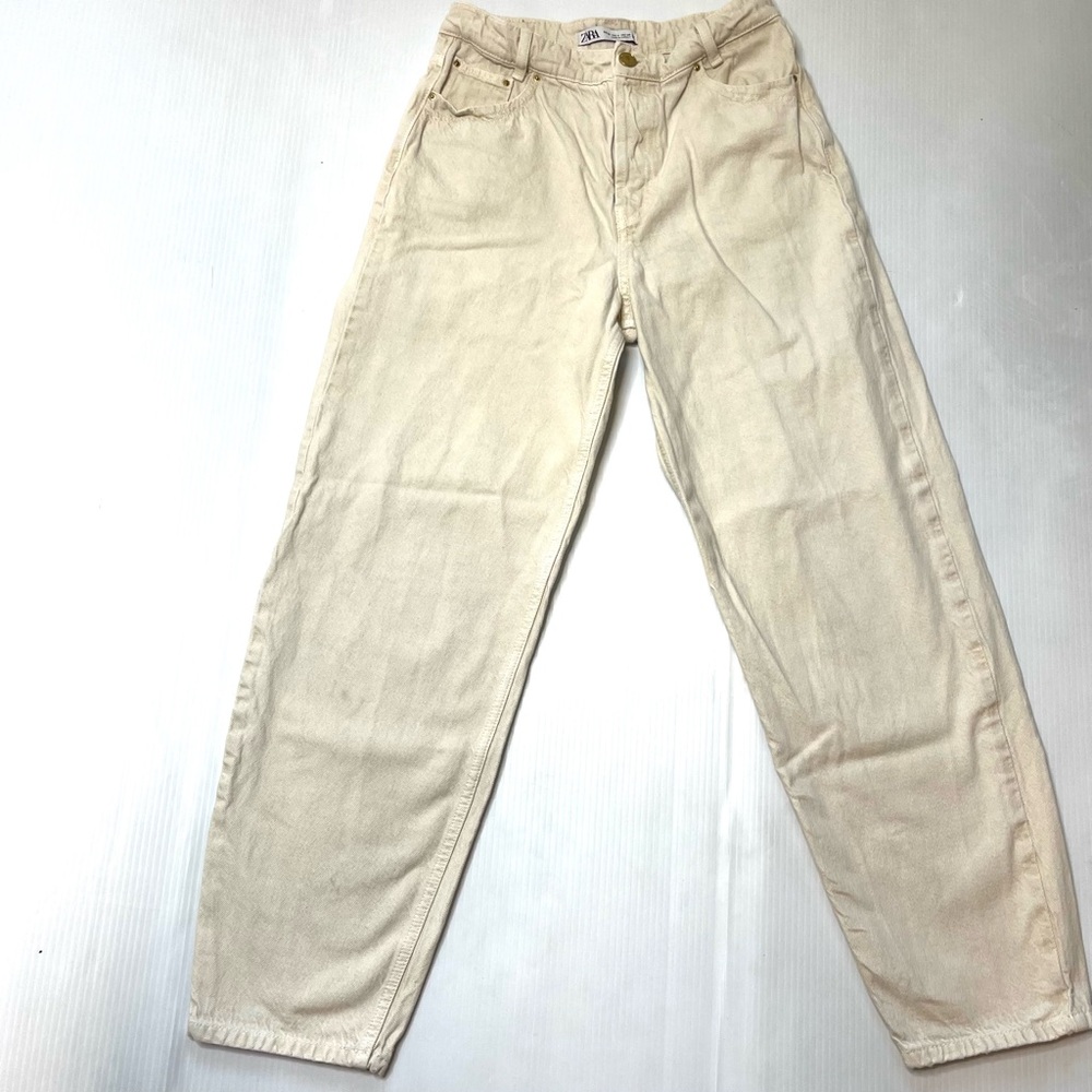 Zara Creme Off White High Wasted Denim Jeans